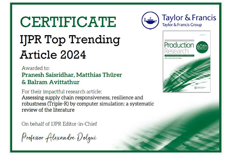 An article by the Chair of Factory Planning and Intralogistics is listed as "Trending Article 2024" 